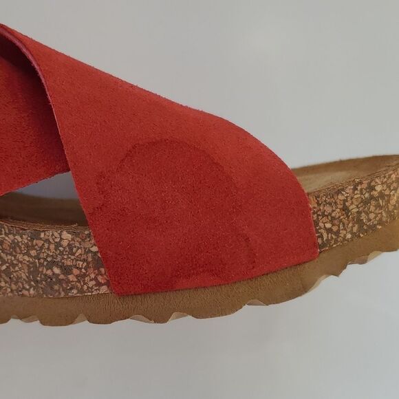 NWOT YOKONO RED BROWN SUEDE LEATHER PLATFORM SANDALS SLIDES CORK SIZE 7.5 FLAW - Picture 9 of 9